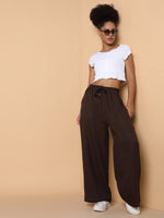 Women Flat Front Solid Brown Trousers-AE-10315-Brown