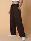 Women Flat Front Solid Brown Trousers-AE-10315-Brown