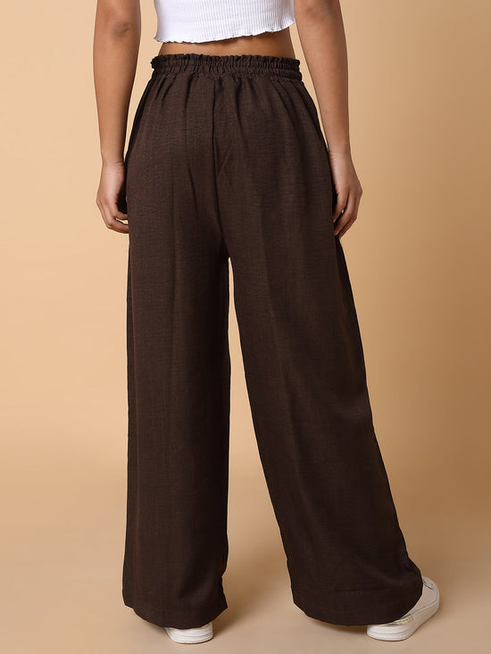 Women Flat Front Solid Brown Trousers-AE-10315-Brown