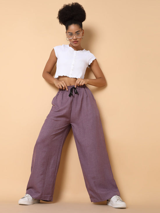 Women Flat Front Solid Lavender Trousers-AE-10315-Lavender