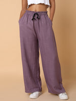 Women Flat Front Solid Lavender Trousers-AE-10315-Lavender