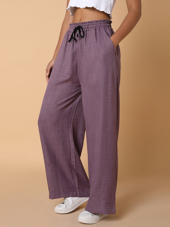 Women Flat Front Solid Lavender Trousers-AE-10315-Lavender