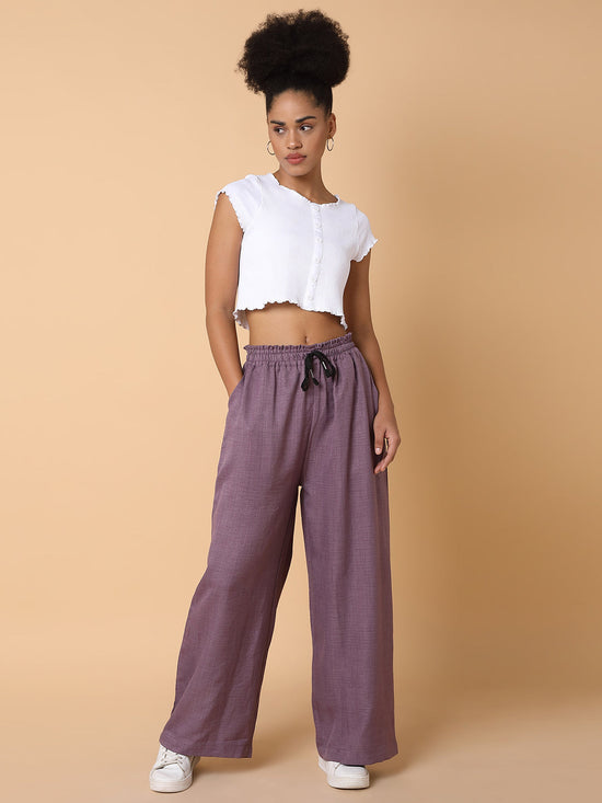 Women Flat Front Solid Lavender Trousers-AE-10315-Lavender