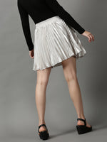 Women Solid Silver Mini Flared Skirts-AE-10390-Silver