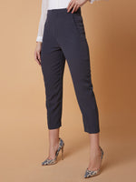 Women Pleated Solid Charcoal Formal Trousers-AE-10908A-Charcoal