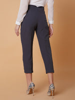 Women Pleated Solid Charcoal Formal Trousers-AE-10908A-Charcoal