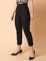 Women Pleated Solid Black Formal Trousers-AE-10908-Black