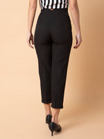 Women Pleated Solid Black Formal Trousers-AE-10908-Black