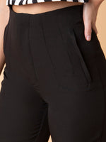 Women Pleated Solid Black Formal Trousers-AE-10908-Black