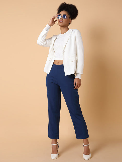 Women Flat Front Solid Blue Formal Trousers-AE-10917-Blue