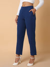 Women Flat Front Solid Blue Formal Trousers-AE-10917-Blue