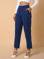 Women Flat Front Solid Blue Formal Trousers-AE-10917-Blue