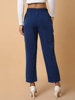 Women Flat Front Solid Blue Formal Trousers-AE-10917-Blue