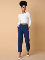 Women Flat Front Solid Blue Formal Trousers-AE-10917-Blue