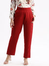 Women Flat Front Solid Maroon Formal Trousers-AE-10917-Maroon