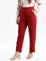 Women Flat Front Solid Maroon Formal Trousers-AE-10917-Maroon