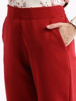 Women Flat Front Solid Maroon Formal Trousers-AE-10917-Maroon