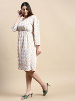 Women Puff Off White Floral Fit and Flare Dress-AE-15779-Offwhite