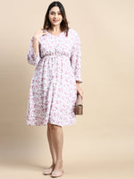 Women Puff White Floral Fit and Flare Dress-AE-15779-White