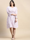 Women Puff White Floral Fit and Flare Dress-AE-15779-White