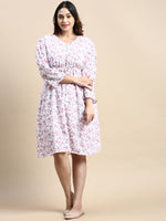 Women Puff White Floral Fit and Flare Dress-AE-15779-White