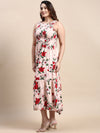 Women Peach Floral Fit and Flare Dress-AE-15785-Peach