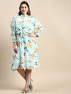 Women Shoulder Straps Sea Green Floral Fit and Flare Dress-AE-15794-Seagreen