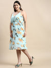 Women Shoulder Straps Sea Green Floral Fit and Flare Dress-AE-15794-Seagreen