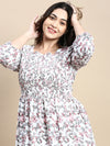 Women Puff White Floral Fit and Flare Dress-AE-15802-Whitepink