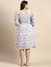 Women Puff White Floral Fit and Flare Dress-AE-15802-Whitepink