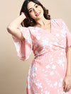 Women Flared Peach Floral Wrap Dress-AE-15841-Peach