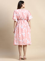 Women Flared Peach Floral Wrap Dress-AE-15841-Peach