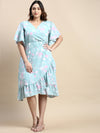 Women Flared Sea Green Floral Wrap Dress-AE-15841-Seagreen