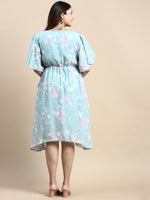 Women Flared Sea Green Floral Wrap Dress-AE-15841-Seagreen