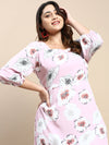 Women Puff Pink Floral Fit and Flare Dress-AE-15867-Pink