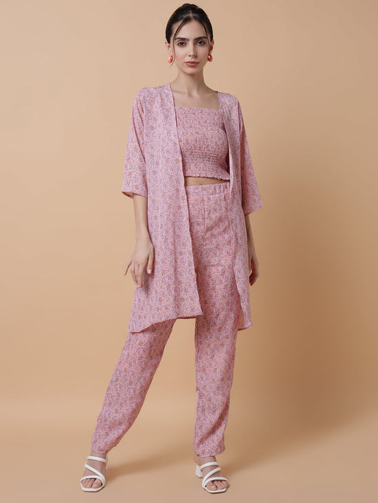 Women Printed Pink Co-Ords Set with Shrug-AE-15900-Pink