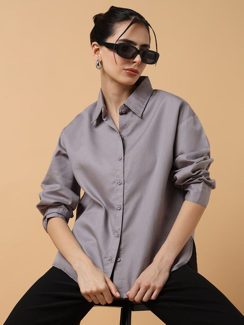 Women Solid Grey Slim Fit Shirt-AE-3216-Grey