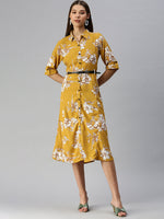 Women Printed Fit and Flare Mustard Dress-AE-444697-Mustard