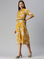 Women Printed Fit and Flare Mustard Dress-AE-444697-Mustard