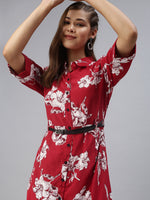 Women Printed Fit and Flare Red Dress-AE-444697-Red