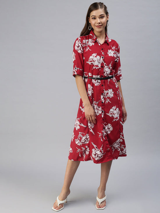 Women Printed Fit and Flare Red Dress-AE-444697-Red