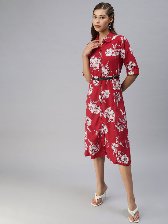 Women Printed Fit and Flare Red Dress-AE-444697-Red