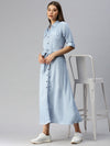 Women Solid Shirt Style Blue Dress-AE-444810B-Blue