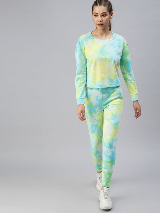 Women Tie and Dye Yellow Tracksuit-AF-1765-Yellowblue