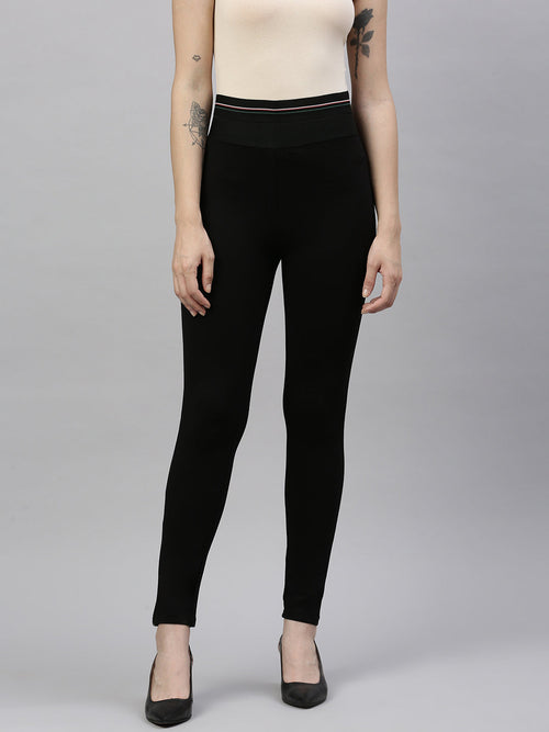 Women Solid Black Slim Fit Jeggings-AF-2264-Black