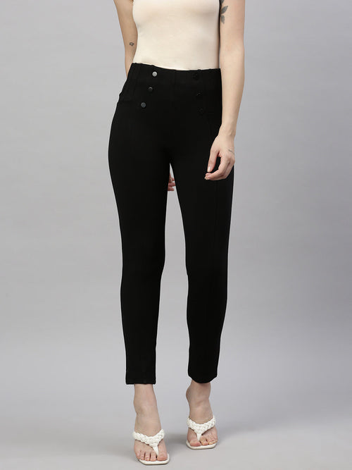 Women Solid Black Slim Fit Jeggings-AF-2265-Black