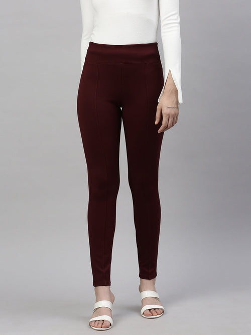 Women Solid Maroon Slim Fit Jeggings-AF-2269-Maroon