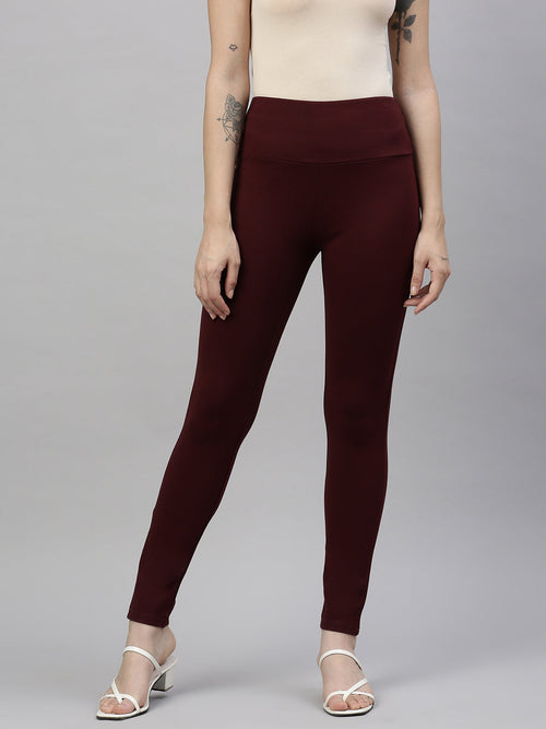 Women Solid Maroon Slim Fit Jeggings-AF-2272-Maroon