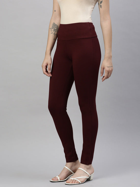 Women Solid Maroon Slim Fit Jeggings-AF-2272-Maroon