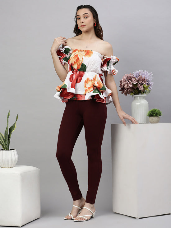 Women Solid Maroon Slim Fit Jeggings-AF-2272-Maroon